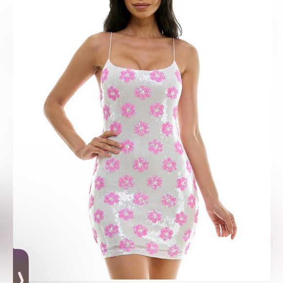 B Darlin' Floral Sequin Sleeveless Bodycon Dress - Picture 1 of 3